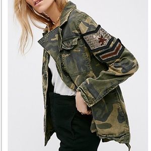 EUC Free People Embellished Military Jacket